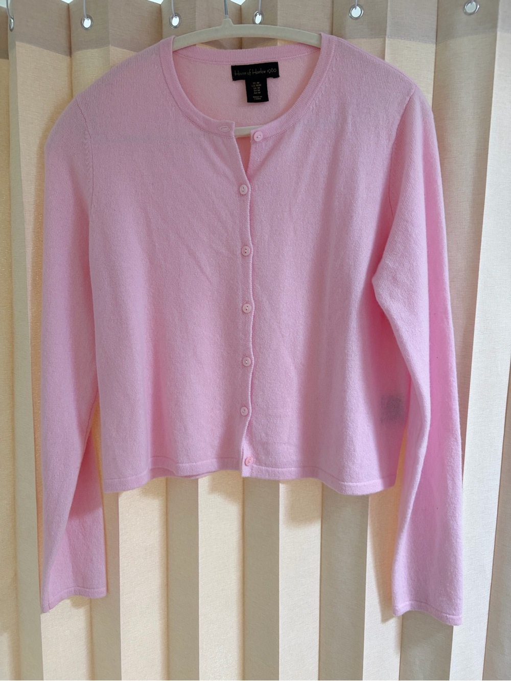 House of Harlow Light Pink Button-Up 100% Cashmere Cardigan